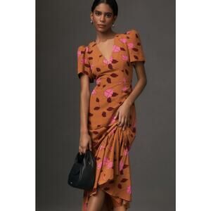 Rhode Anton Midi Dress Size 14 Pink and maroon floral